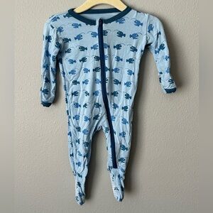 Kickee Pants Blue Fish Pattern Footie Infant 3-6 months